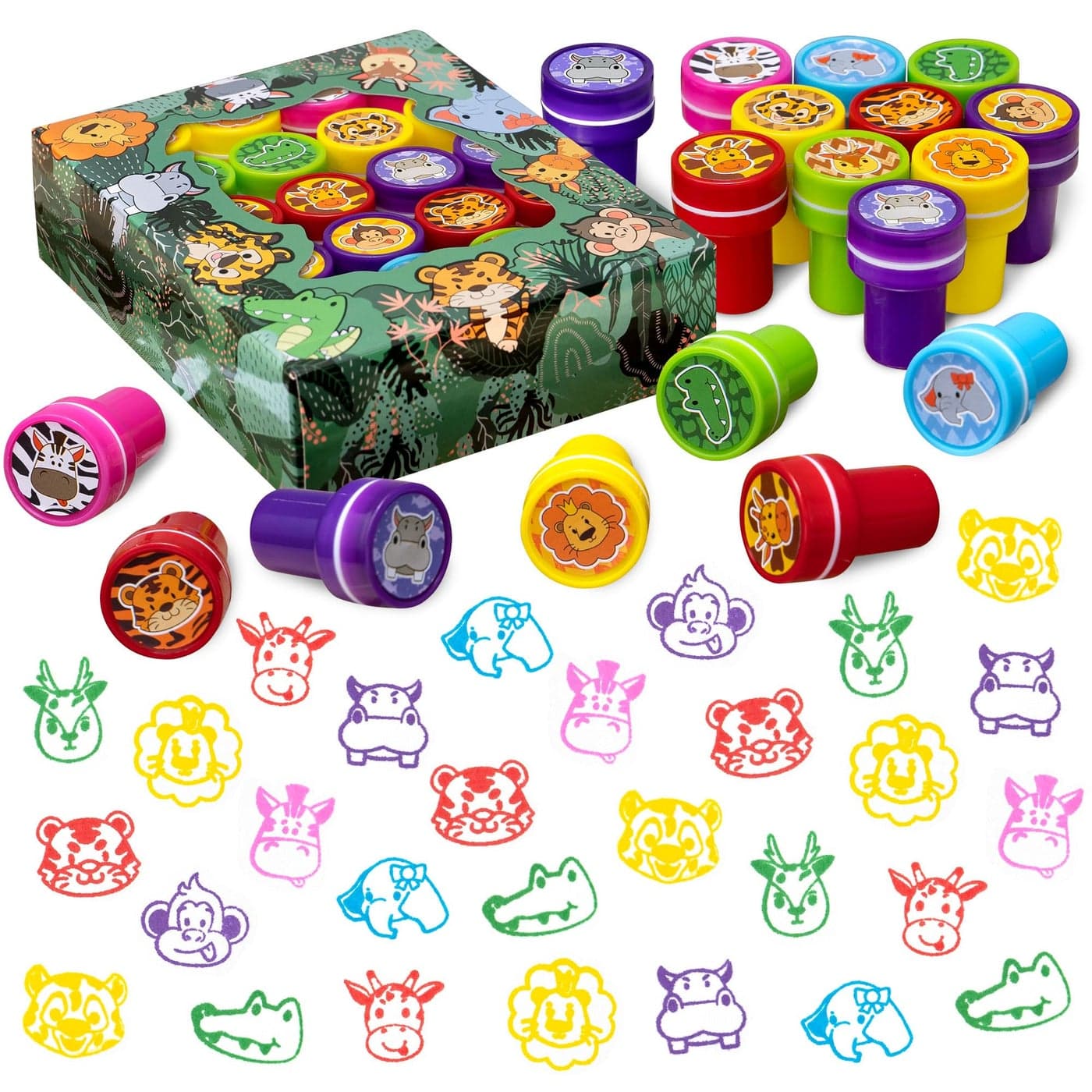 DMIGHT Jungle Safari Party Favors 20 PCS Wild Animals Stamps for Kids Birthday Gifts Zoo Animal Stamps for Kids Self Inking Stamps