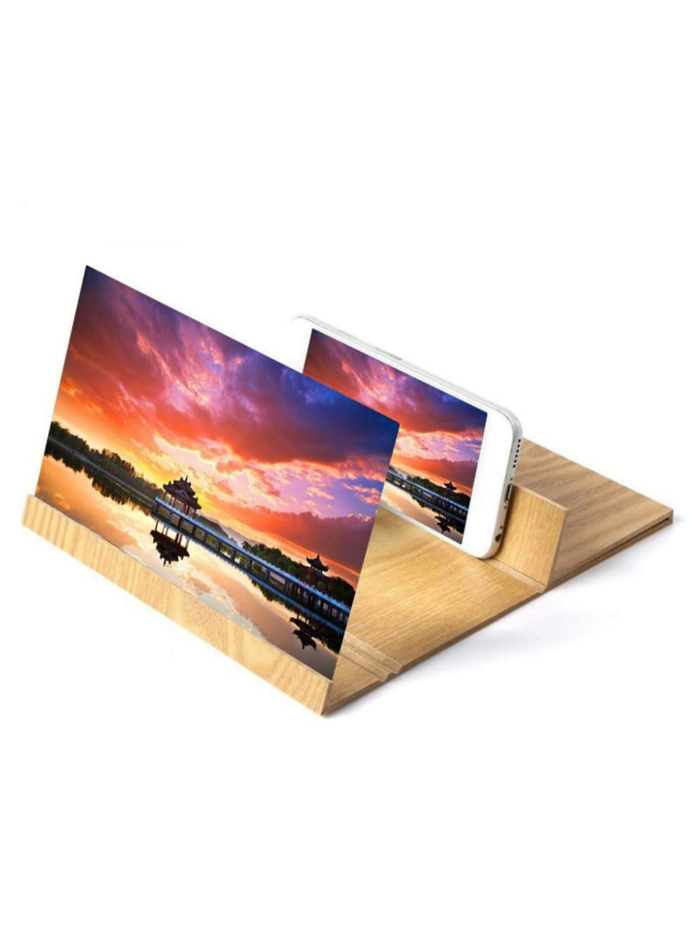 Mobile Phone Screen Magnifier 3D Hd Movie Mobile Phone Screen Amplifier12 Inches Screen Magnifier Smartphone,Wooden Desktop Bracket, For Phone And Pad, Gift for children Gold