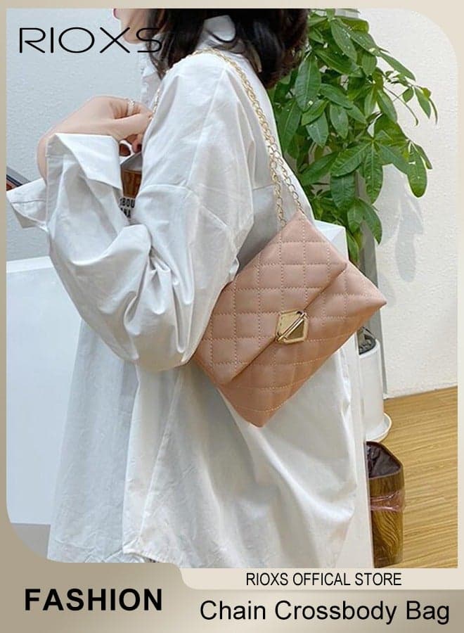 Women's Quilted Crossbody Bag, Fashion Simple Pu Leather Rectangle Shoulder Bag for Ladies, Small Elegant Versatile Sling Bag Crossbody Purse for Travel Party Dating Shopping, Pink