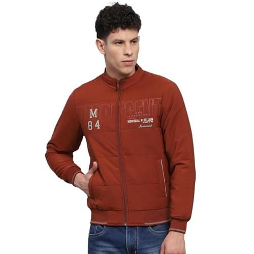 Monte Carlo Mens Printed Rust Mock Neck Full Sleeve Jacket (224066865-2-46)