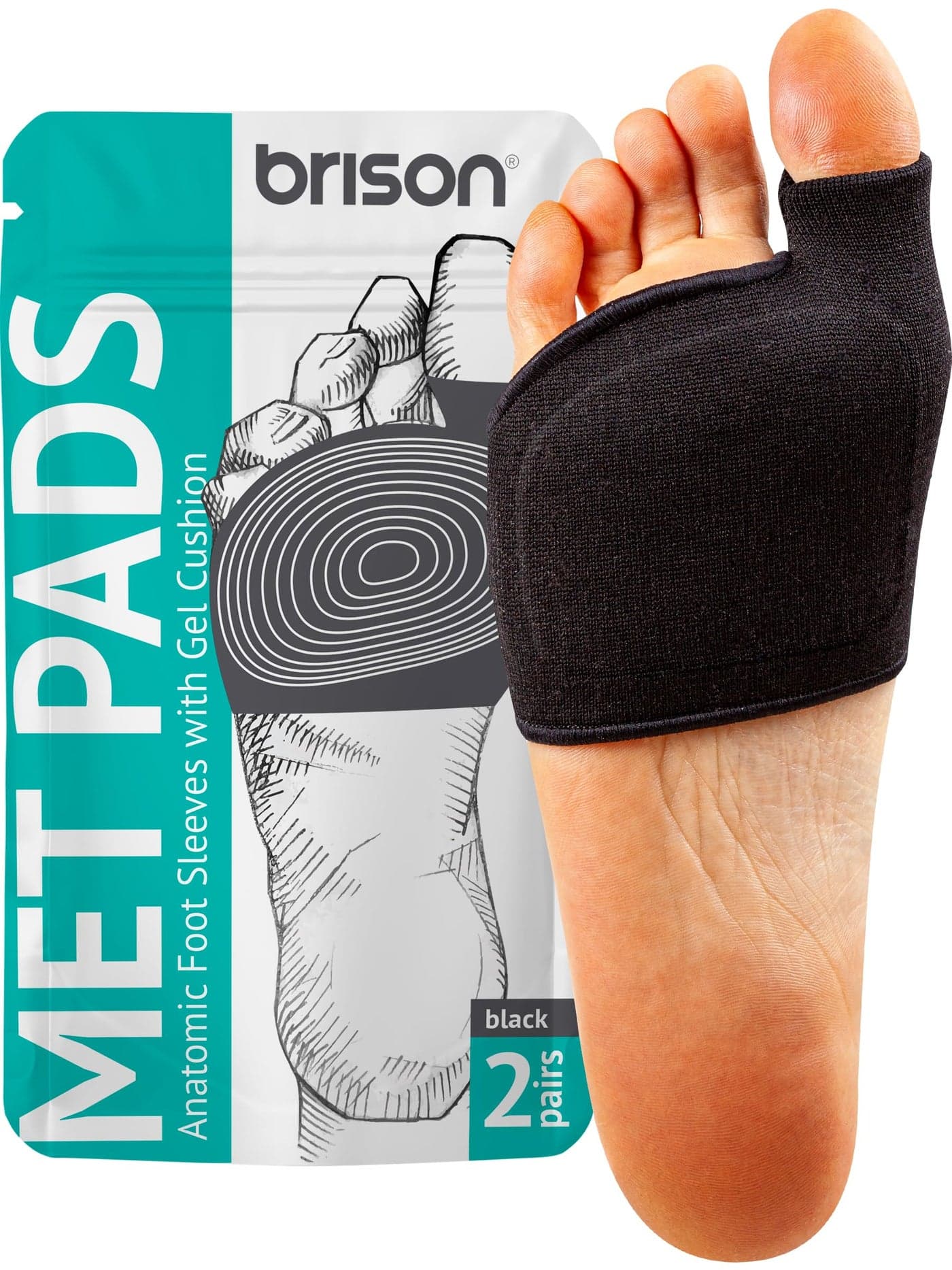 Brison Metatarsal Pads for Women and Men Ball of Foot Cushion Gel Sleeves Cushions Pad Fabric Soft Socks for Supports Feet Pain Relief 2 Pairs L Men 1012 Women 115135