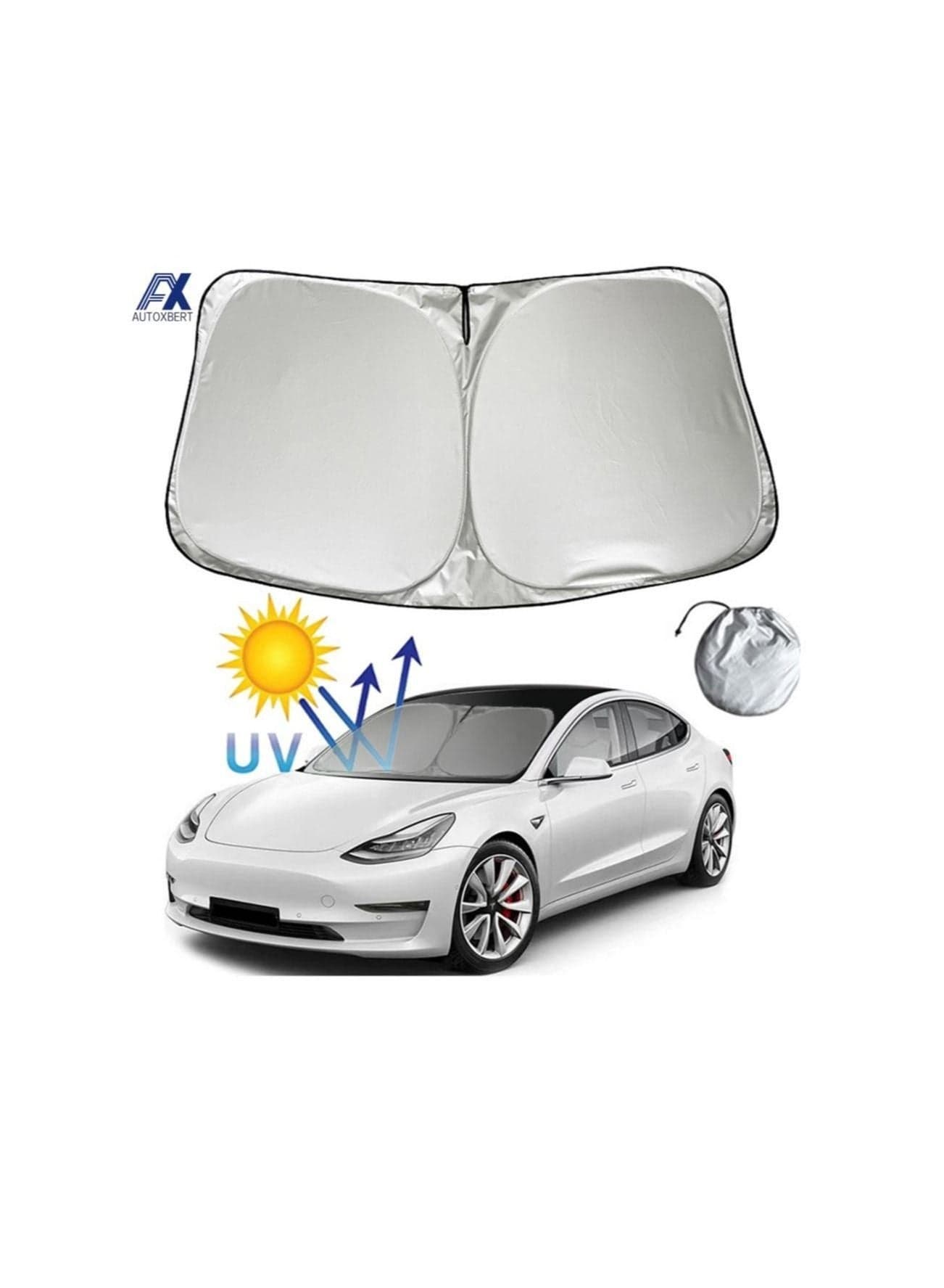 Tesla Car Front Windshield Sunshade, Window Sunshade Visor Sun Blocker, UV Ray Protection Auto Parasol