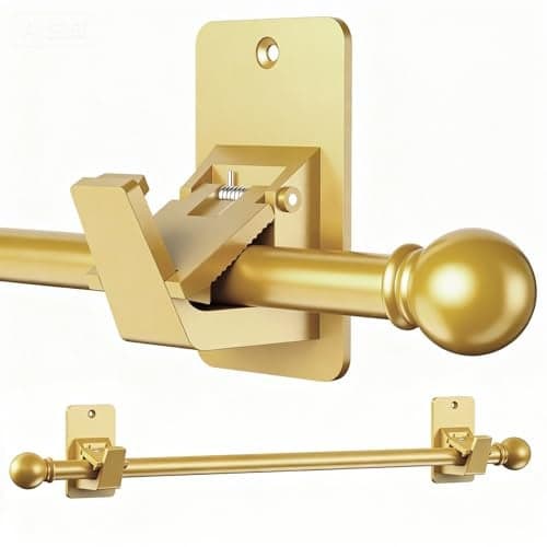 EKOTTOK Heavy Duty Curtain Rods No Drilling for Windows 30 to 60 Inches,5/8 Inch Diameter No Drill Small Curtain Rod Set with Adhesive Brackets, Gold