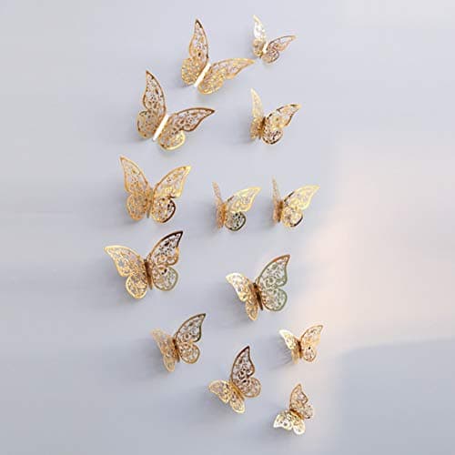 BHOOLU&GOOLU 12Pcs 3D Pvc Wall Stickers Butterflies, Metallic Golden C, Animal