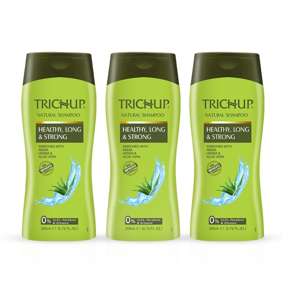 Trichup Healthy Long Strong Hair Shampoo The Natural Goodness of Aloe Vera Neem Henna Anti Hair Fall Shampoo For Men Women 200ml Pack of 3