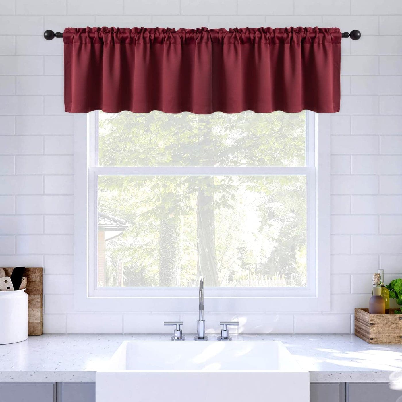 MIULEE Christmas Wine Red Window Valance 18 Inches Long Rod Pocket Thermal Insulated Blackout Curtain Valance for Bedroom Living Room Kitchen Bathroom One Panel 42 x 18 Inches Length