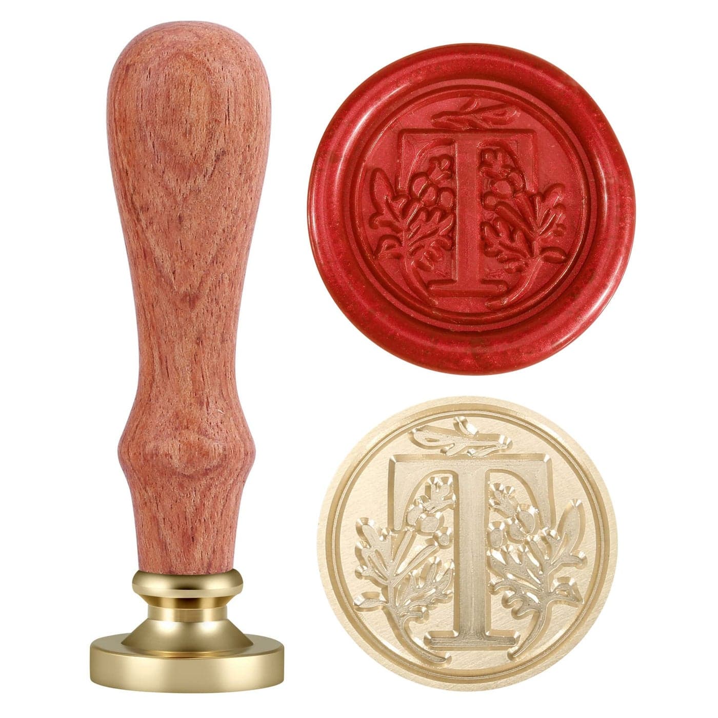 Yoption Initial Alphabet Wax Seal Stamp Retro Letter T Sealing Wax Stamp Brass Head Wooden Handle for Wedding Party Invitation Envelopes