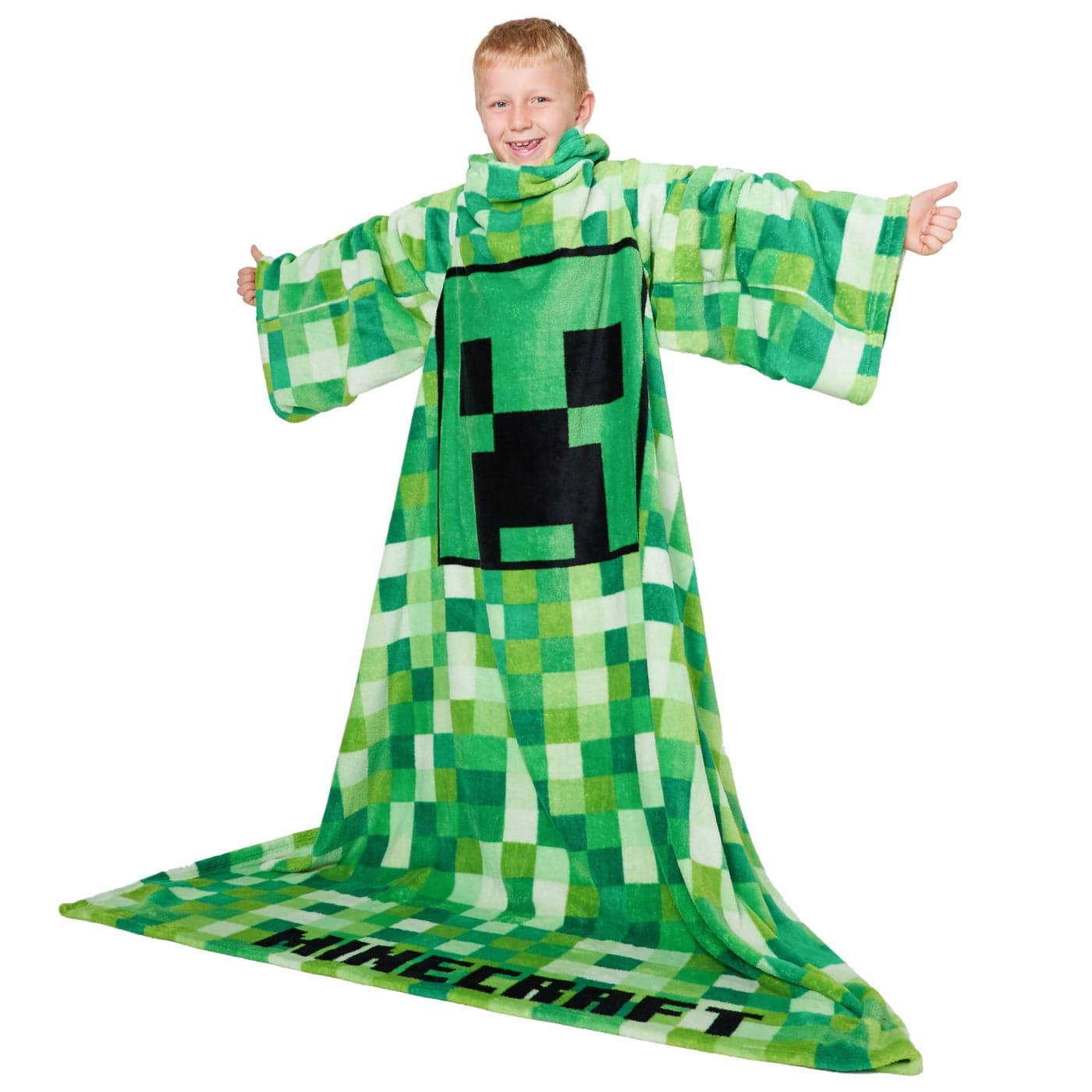 Minecraft Wearable Blanket for Kids and Teenagers One Size Kids Blanket with Sleeves Cosy Lounge Wear Gifts for Boys Green
