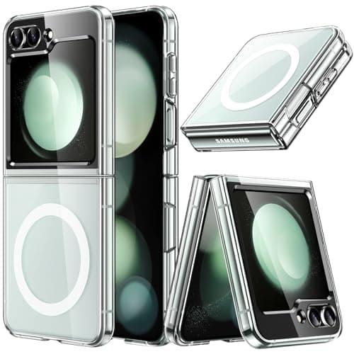 JETech Magnetic Case for Samsung Galaxy Z Flip 5 Compatible with MagSafe Accessories Transparent Hard PC Protective Phone Cover AntiScratch Clear