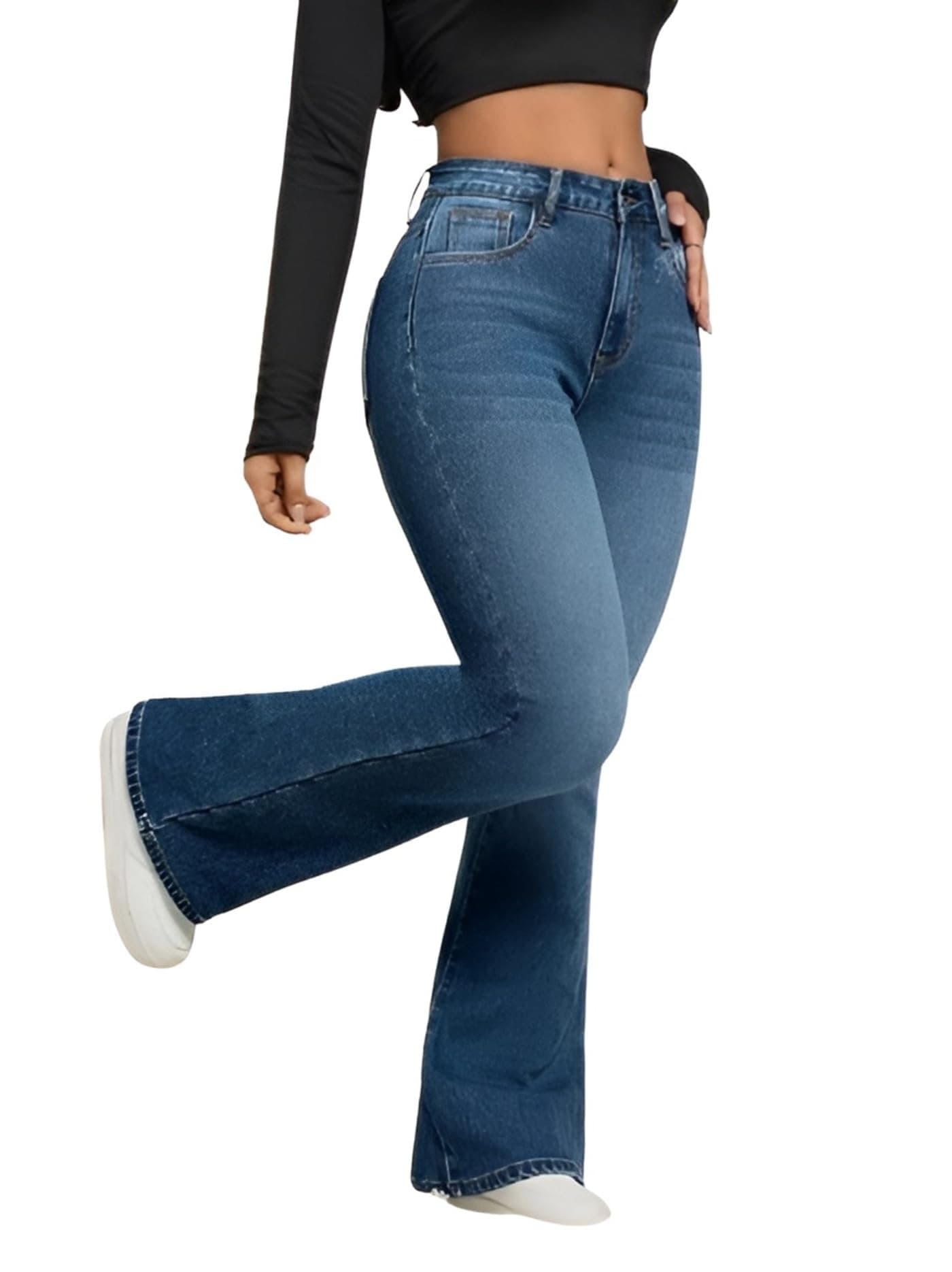Ben Martin Women’s Dark Blue High Waist Jeans || Flared Bell Bottom Bootcut Pants || Wide Leg Stretch Denim – Perfect for Travel, Party & Everyday Use – Sizes 34 (2)