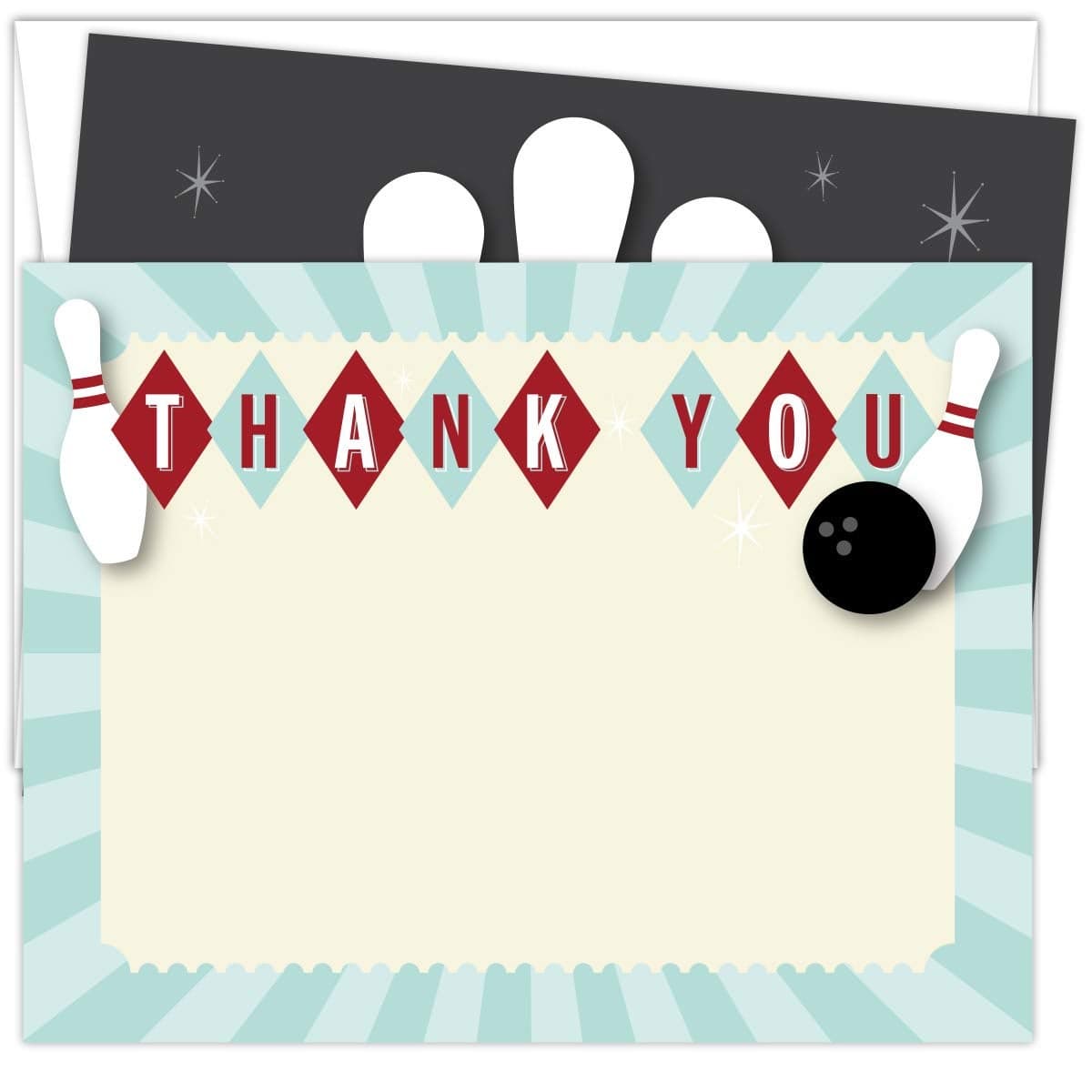 Koko Paper Co Bowling Thank You Cards Set of 25 55 x 425 Green and Beige Flat Note Cards and A2 White Envelopes Printed on Heavy Card Stock