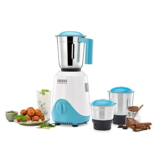 USHA Rapidmix 500-Watt Copper Motor Mixer Grinder With 3 Jars And 2 Years Product Warranty & 5 Years Motor Warranty (Sea Green/White), 500 Watt