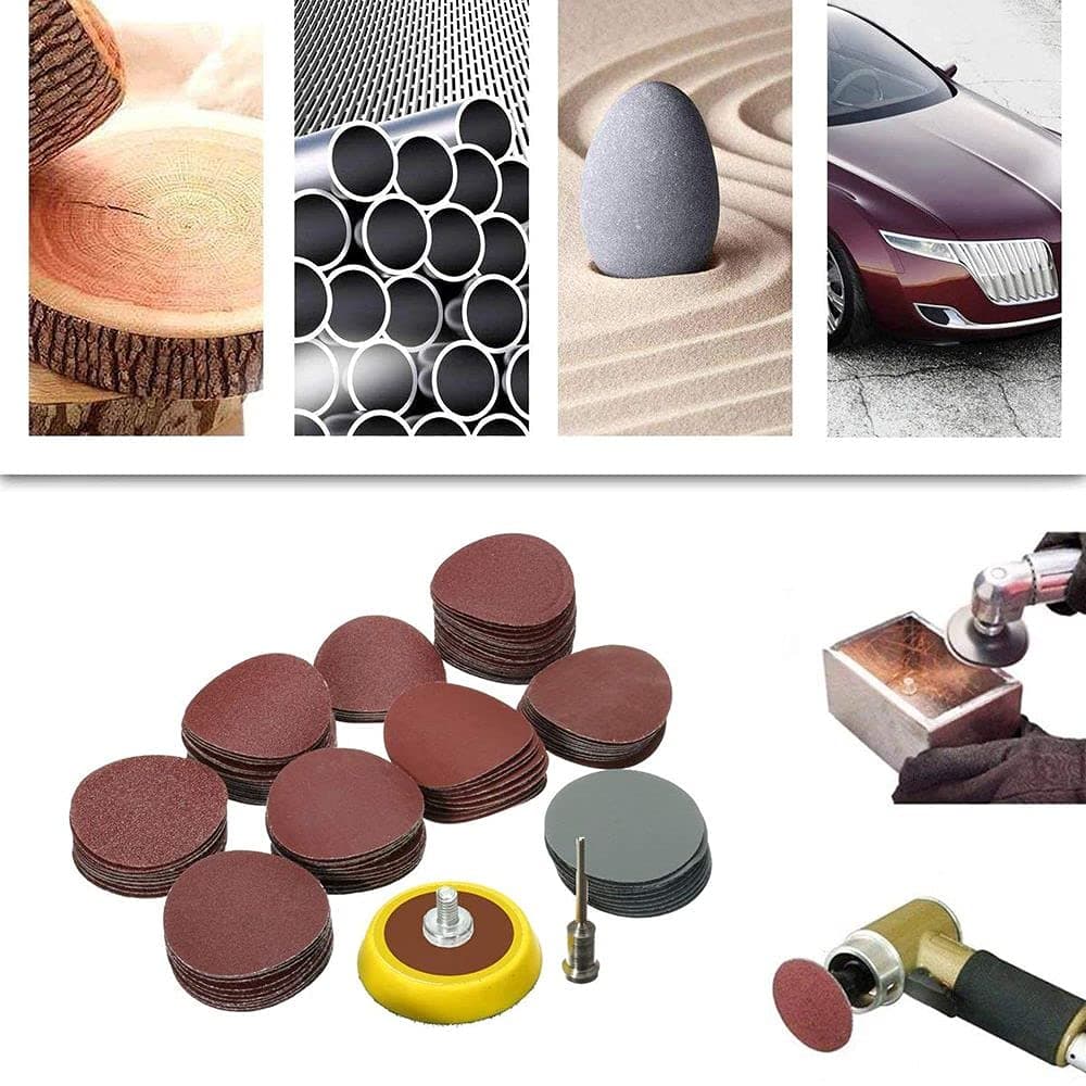 Diy Crafts CT-DIY-HI-37394 1" Sandpaper Grit 60/80/100/120/240 1" Backer Plate 1/8inch Shank, Loop Sanding Pad Polishing Combine, Pack of 180, Brawn Loop (Silver)