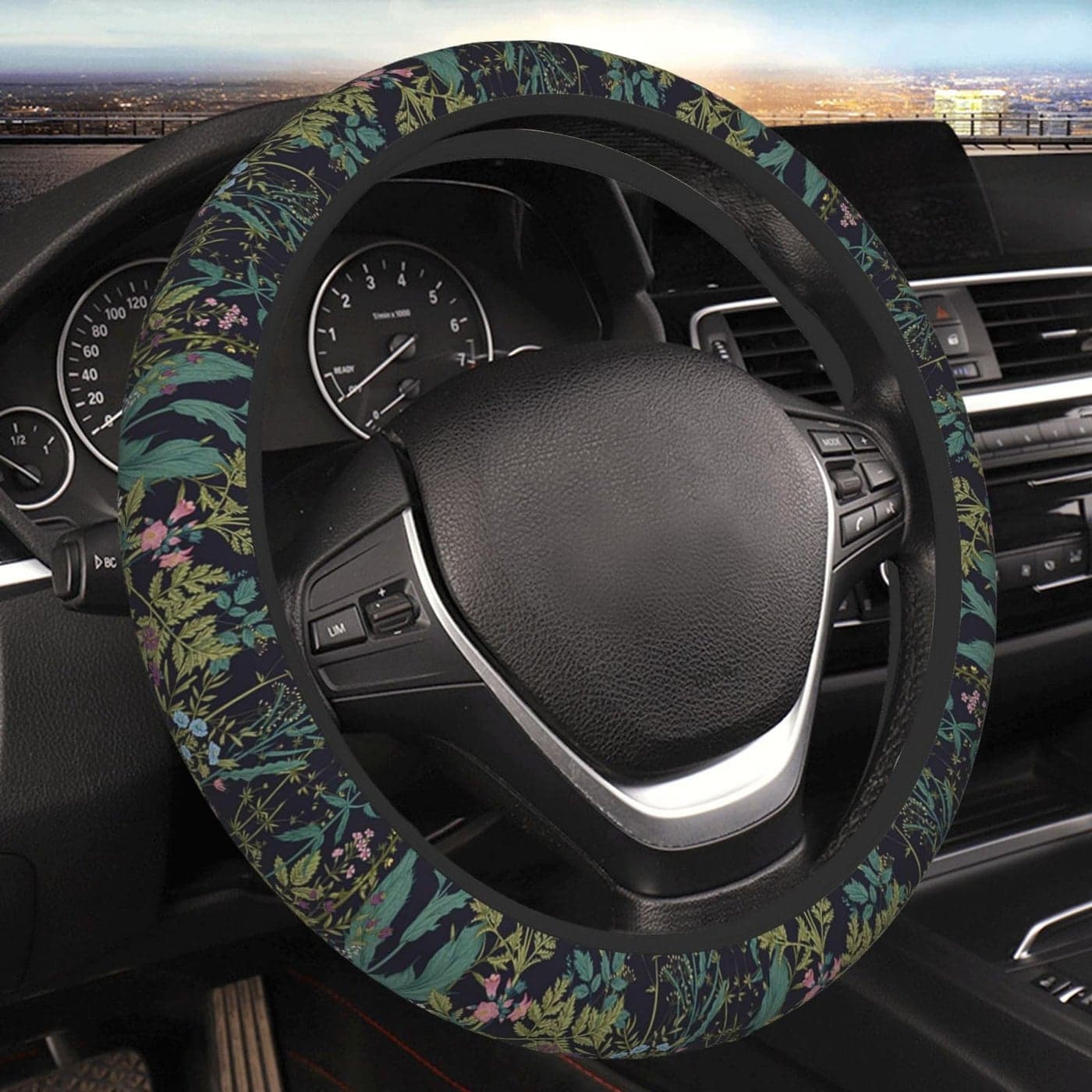 FJyuanqi Vintage Daisy Leaves Flowers Steering Wheel Cover for Women AntiSlip Elastic Breathable Soft Rubber Car Steering Wheel Protective Cover Universal 15 Inch Fit for Cars Auto SUVs