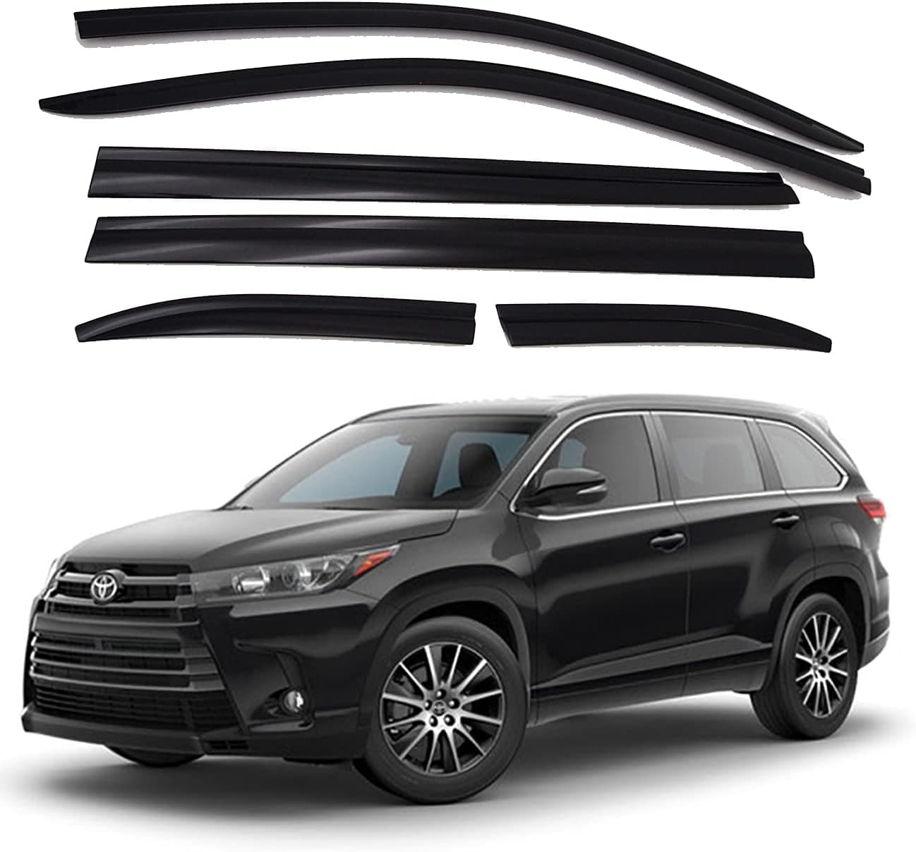 AUTO CLOVER Black Side Window Vent Visor 6 Piece Set for Toyota Highlander (2015-2021)