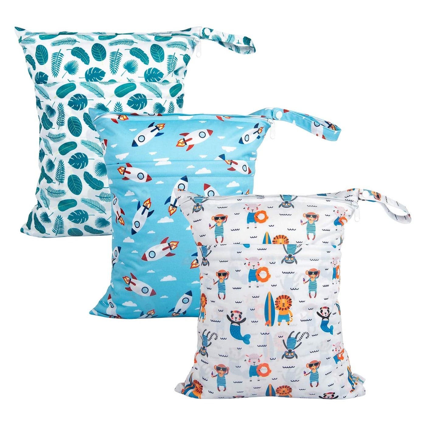 babygoal Wet Dry Bags for Baby Cloth Diapers Washable Travel Bags Beach Pool Gym Bag for Swimsuits Wet Clothes with Two Zippered Pockets 3 Pack 3LN12