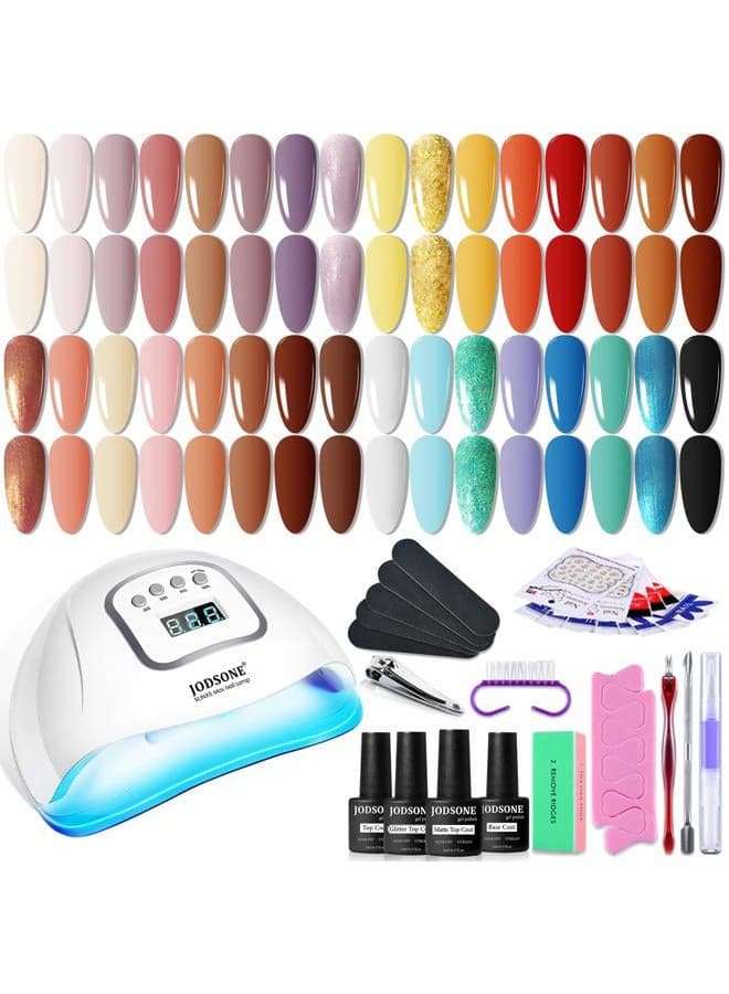 36 Pcs Gel Nail Polish Kit with U V Light of 32 Color Gel Polish Nail Collections Base and Top Glitter Coat Manicure Tools