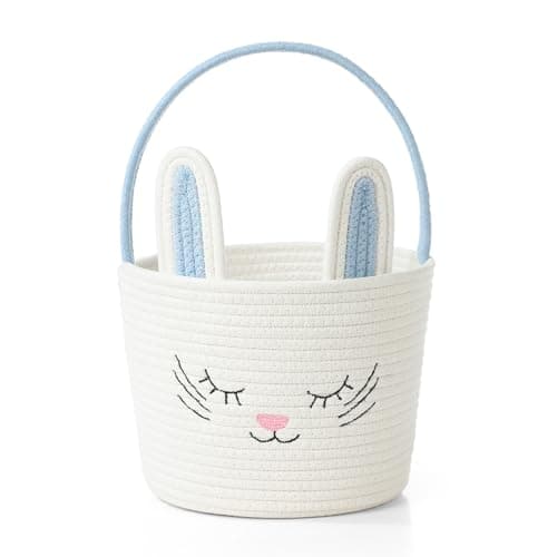Easter Basket with Handle Woven Baby Gifts Empty Bunny Basket For Girls Boys Kids Gift Baby Shower Wedding Flower WhiteBlue