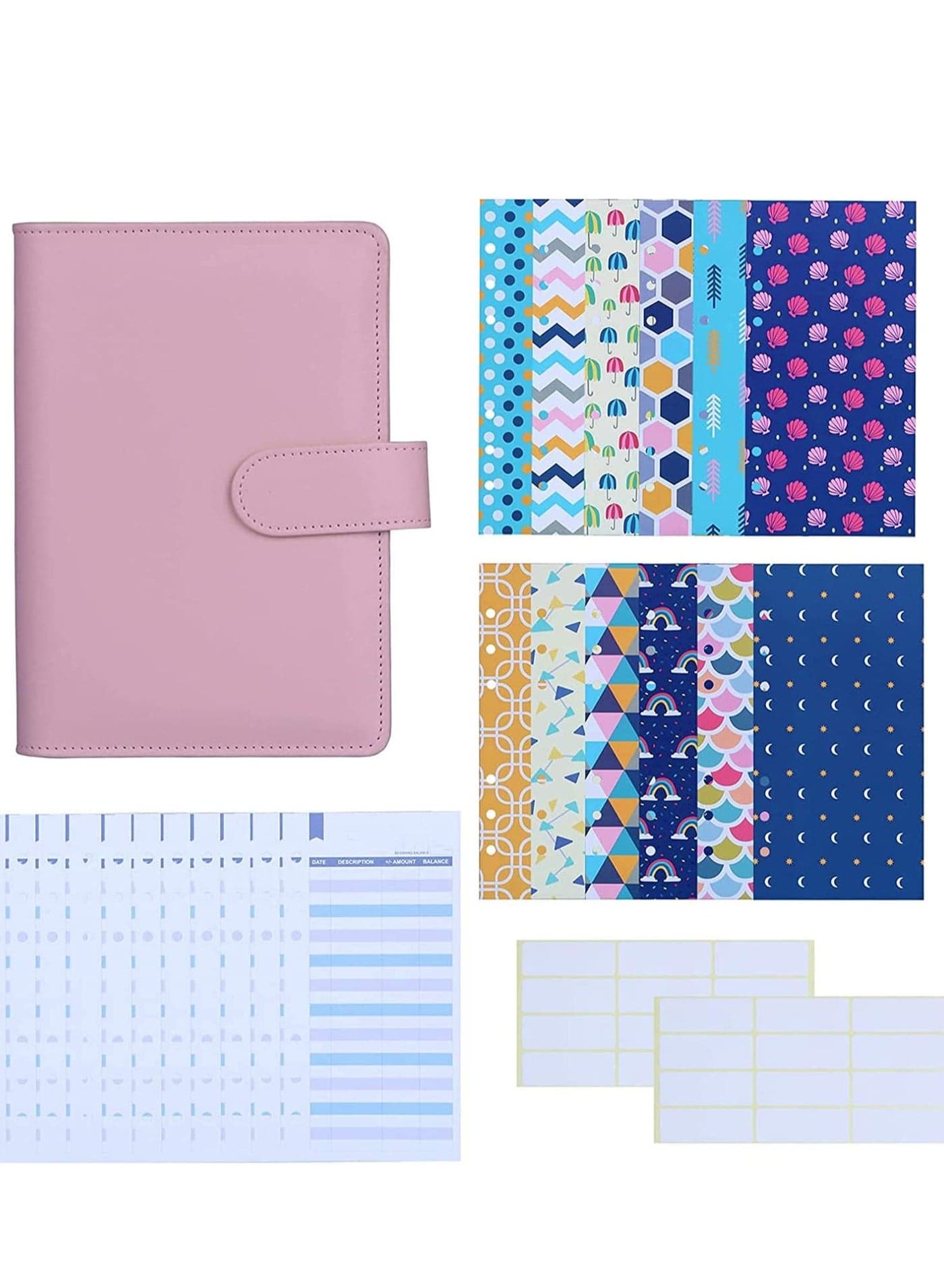 27 Pcs A6 PU Leather Binder Budget Cash Envelopes System Planner Organizer, Money, Expense Sheets and Labels , Pink