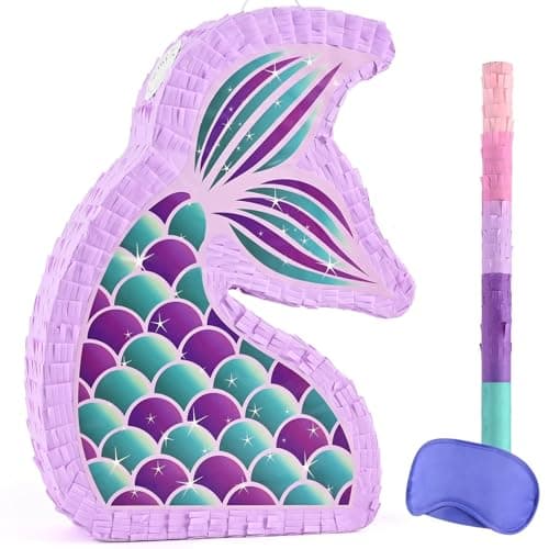 WERNNSAI Mermaid Piata Mermaid Party Supplies Piata Bundle with Blindfold and Bat for Girls Kids Ocean Theme Birthday Party Game Carnival Activity Decorations 167 x 122 x 31