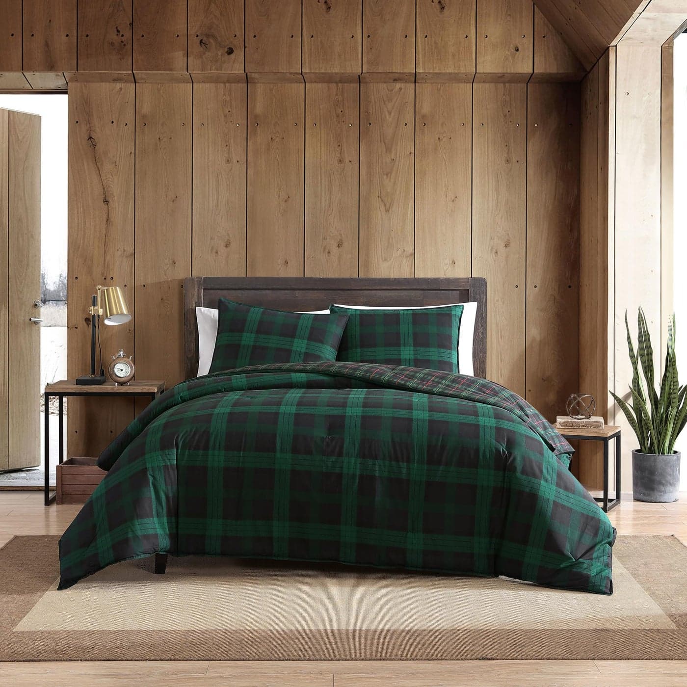 Eddie Bauer Twin Comforter Set Cotton Reversible Bedding with Matching Sham Stylish Plaid Home Decor Woodland Tartan Green Twin
