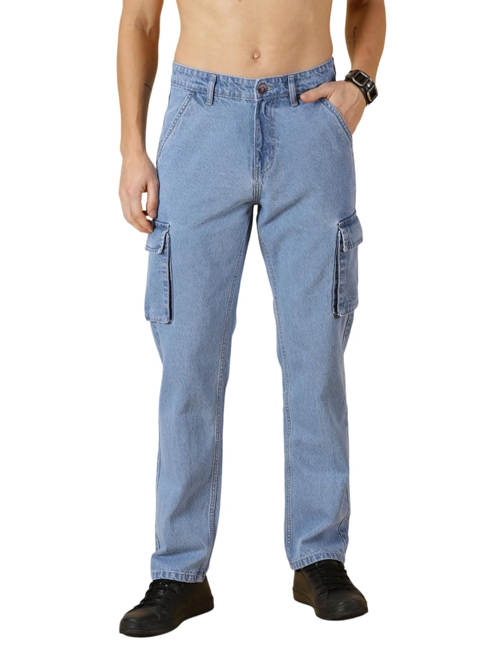 Thomas Scott Men's Relaxed Fit Cargo Jeans (TSJ071-LightBlue, 30)