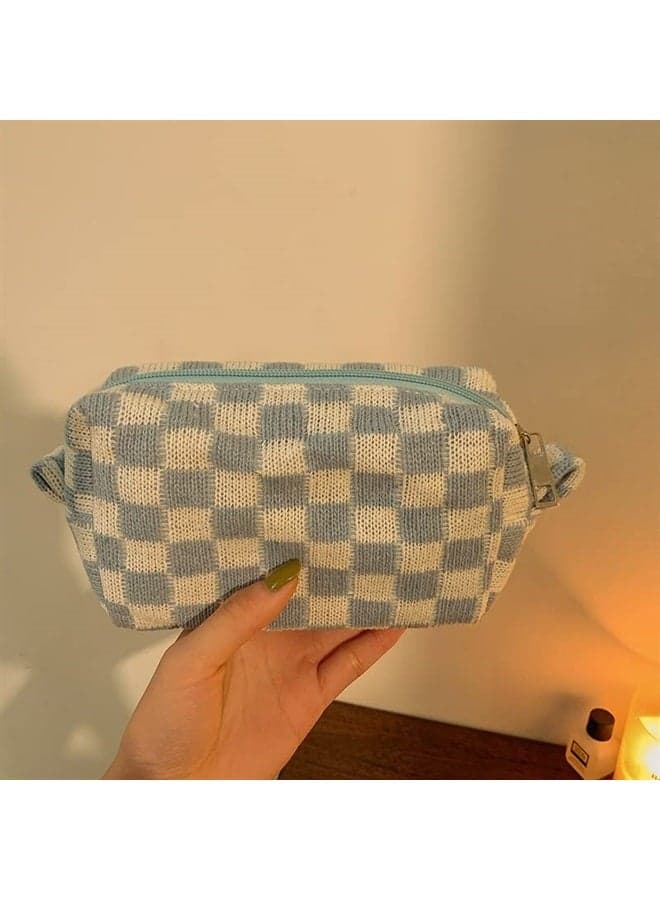 Small Cosmetic Bag Cute Makeup Bag Y2k Accessories Aesthetic Make Up Bag Y2k Purse Cosmetic Bag for Purse (Blue)