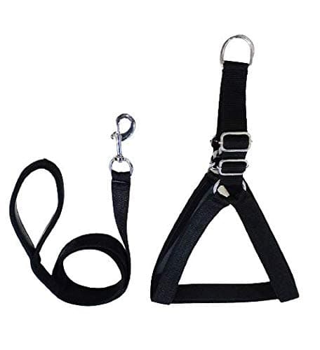 Smart Doggie® 1.25 inch Dog Chest Belt Combo of Padded Dog Body Harness with1.25 inch Lead for Pet Dogs Adjustable Chest for Large Dogs (Black)