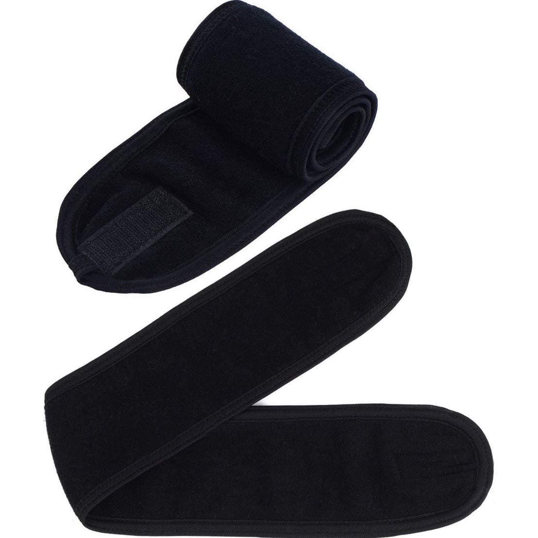 2 Pack Facial Spa Headband with Magic Tape Head Wrap Terry Cloth Headband Stretch Towel Headband for Bath Makeup Yoga and Sport Black
