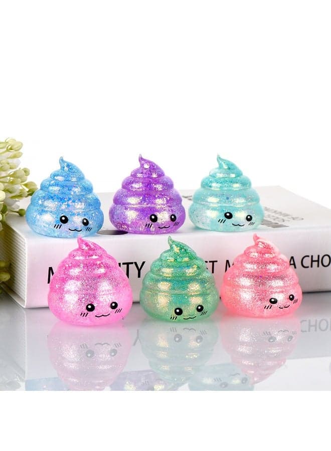 6 Packs Glitter Poop Squishy Toys, Slow Rebound Stress Relief Squeeze Balls for Kids & Adults, Cute Transparent Glitter Sensory Fidget Toys for Anxiety Relief, Funny Poop Shaped Party Favors, Classroom Prizes & Birthday Gifts (6 Vibrant Colors)