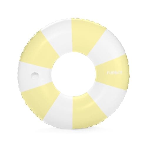 FUNBOY Giant Vintage Yellow Stripe Inflatable Tube Pool Float with Cup Holder 48" | Large Pool Float for Adults | Inner Tube Swimming Pool Toys Swim Rings | Pool Lounger Float for Pool Party & Summer