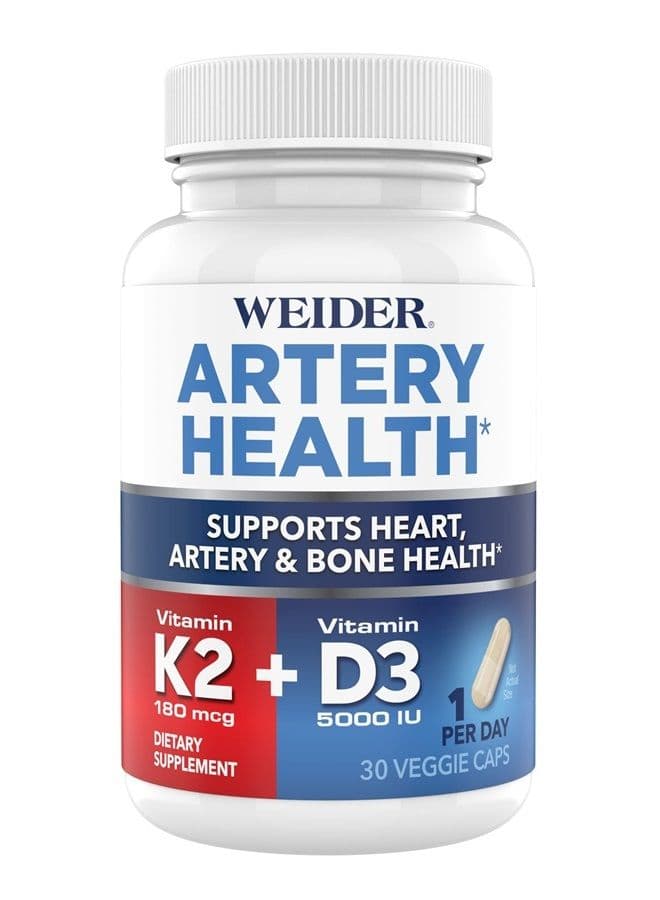 Artery Health for Heart, Immune and Bone Support with Vitamin K2 (180mcg) & Vitamin D3 (5000iu), 30 Veggie Capsules