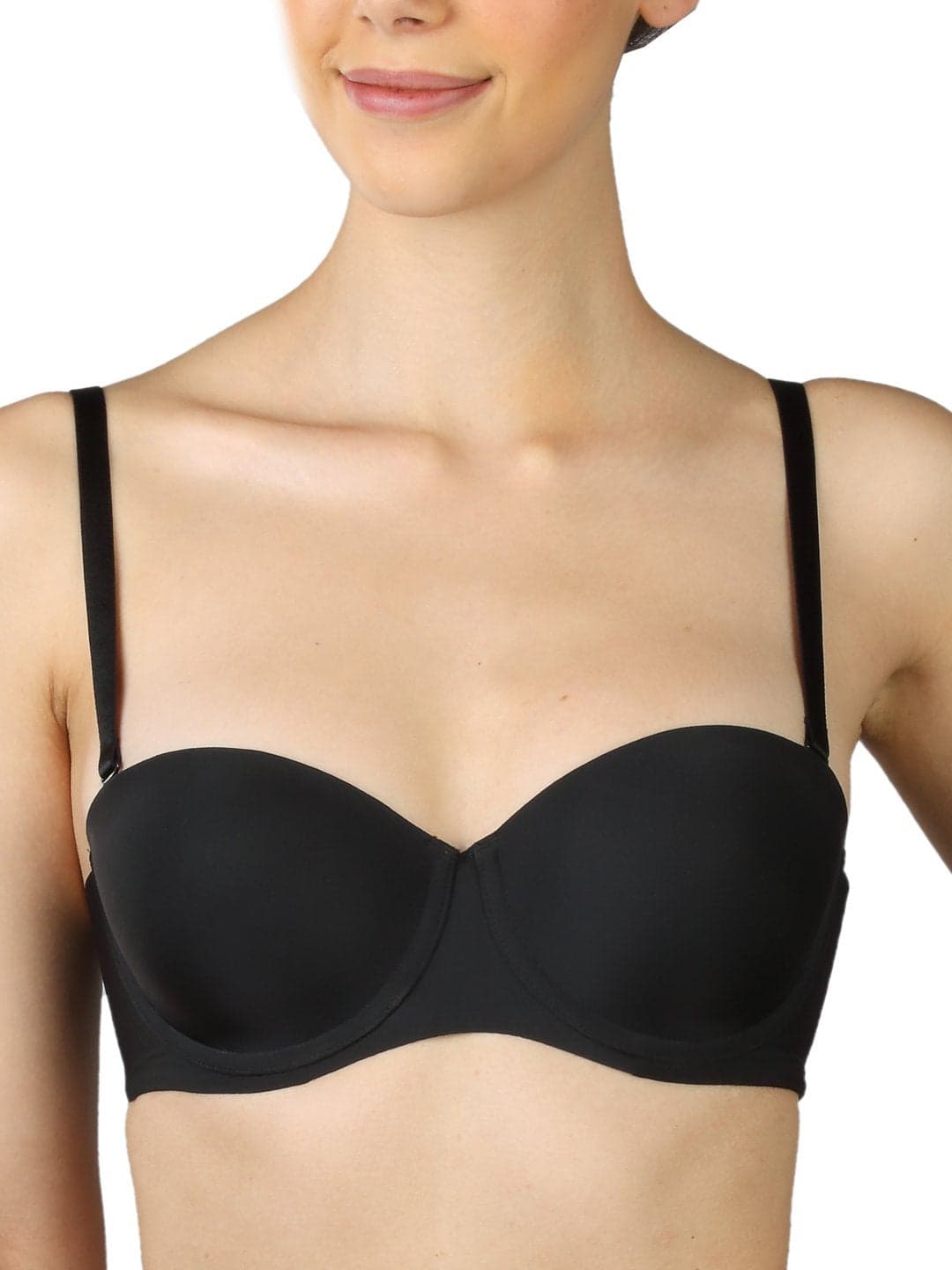 Triumph T-Shirt Bra for Women Wired Padded Multiway Lingerie Detachable Straps Seamless Women Everyday Bra Moulded Microfibre Support Invisible Underwire Balconette Black 32E Pack of 1