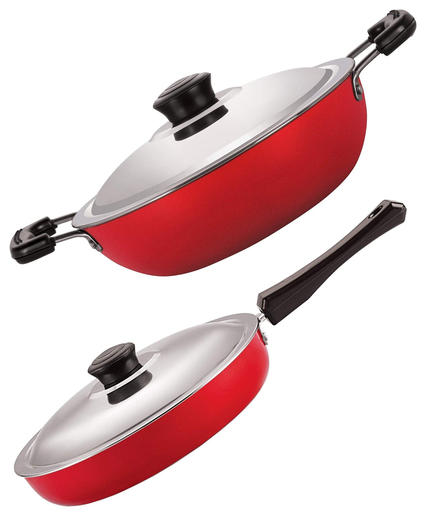 Nirlon Aluminium Cookware Set, 2-Pieces, Red/Black, 2.6mm_DKD(J)_FP13