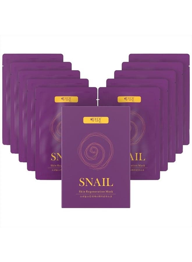 Korean Face Mask - Hydrating Sheet Mask, Beauty Snail Mask, Anti-Wrinkle Korean Skin Care, Anti-Aging Sheets Pack, Hydration Mask, Deep Moisturizing Facemask, 10 Facial Masks for Women & Men