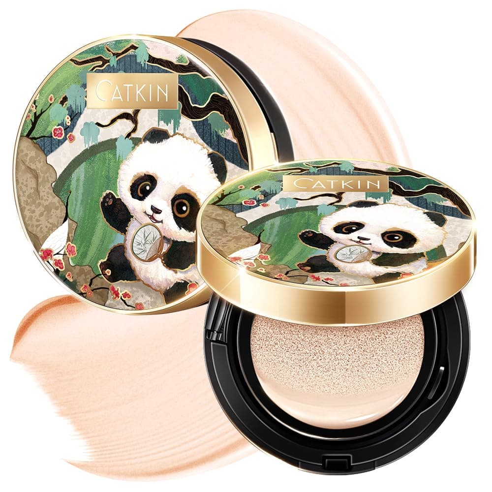 CATKIN Panda Land Full Coverage Cushion Fondation Breathable Hydrating Nourishing Poreless Face Makeup Save for Sensitive SkinSheer Finish C01 Fair