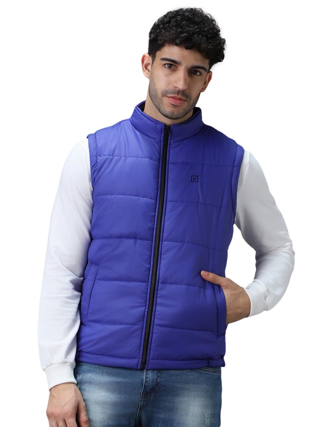 Urbano Fashion Men's Blue Sleeveless Zippered Puffer Jacket (jakt-puff-slvless-dawblu-xl)