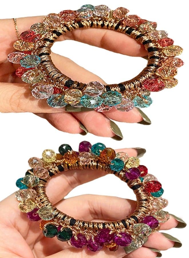 New Color Crystal Bracelet Hair Band Dual-Purpose Elastic Rubber Band Handmade Beaded Hair Accessories Headband