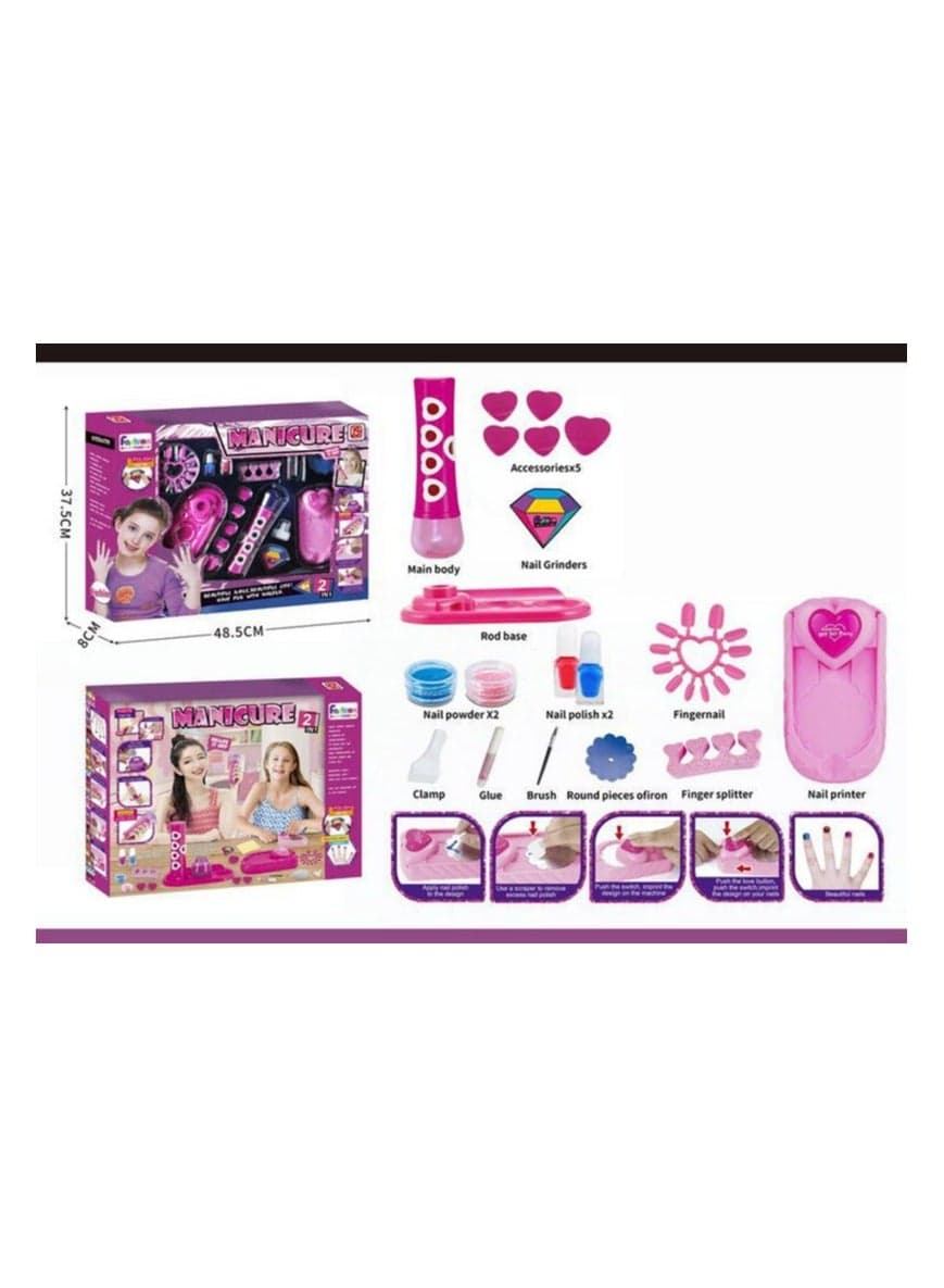 Kids Nail Polish Kit for Girls, Kids Nail Polish Set with 2 In 1 Nail Dryer Set, Nail Polish,, Glitter Powder, Rings, Nail Art Kit Manicure Party Gift
