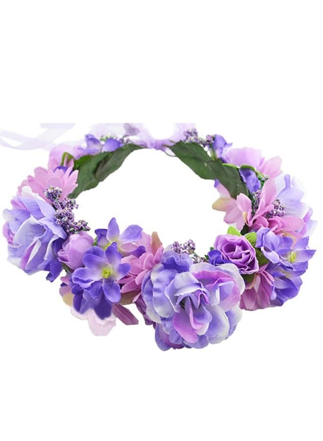 Rose Flower Crown Boho Flower Headband Hair Wreath Floral Headpiece Halo Party Prom Wedding Photos Lavander