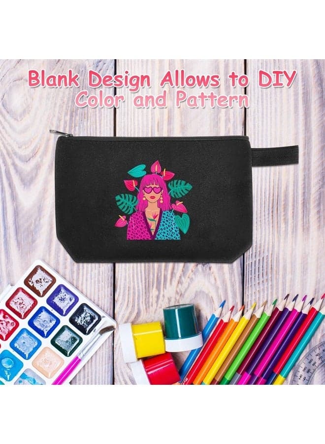 12 Pieces Canvas Makeup Bags Plain Cosmetic Pouch with Zipper Blank DIY Bags for Travel wedding Girls Women Toiletry Makeup Cosmetic Stationery (Black)