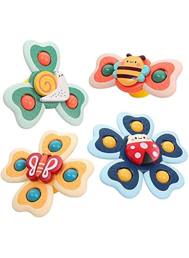 Baby Suction Cup Spinning Top Toys, Suction Spinner Toys for Babies, Window Suction Toys for Baby High Chair Tray Bath Table Airplane Travel, Sensory Toys u0026 Best Gift for Toddlers 1-3 (4 Pcs)
