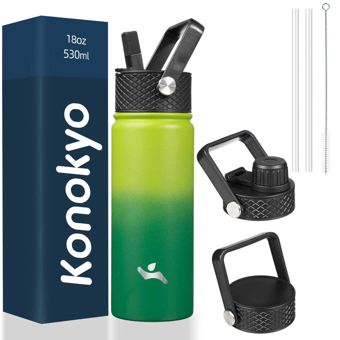 Konokyo 18 oz Insulated Water Bottle Stainless Steel Sport Bottles with 3 LidsBamboo Grove