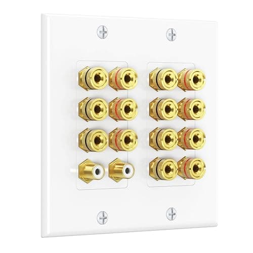 Cable Matters Double Gang 7.2 Speaker Wall Plate, Home Theater Wall Plate, Banana Plug Binding Post FacePlate, White
