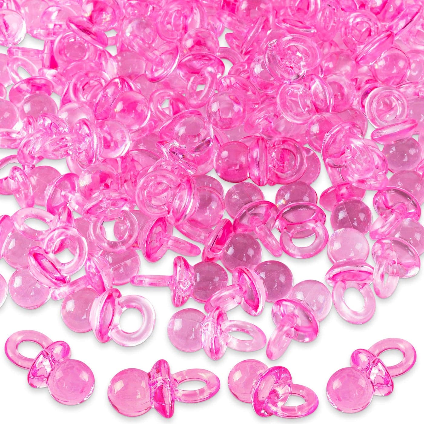 Super Z Outlet Mini Acrylic Baby Pacifiers for Baby Shower Decorations Table Scatter Party Favors Games Activities 144 PiecesPink