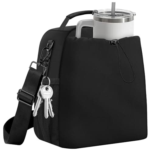 Yotako Insulated Lunch Bag for Men Women–Lunch Box Fits 40/30oz Stanley Cups, Leakproof Cooler Tote With 2 Metal Hooks, Side & Interior Mesh Pockets, Adjustable Strap for Work, Travel, Picnics (Black)