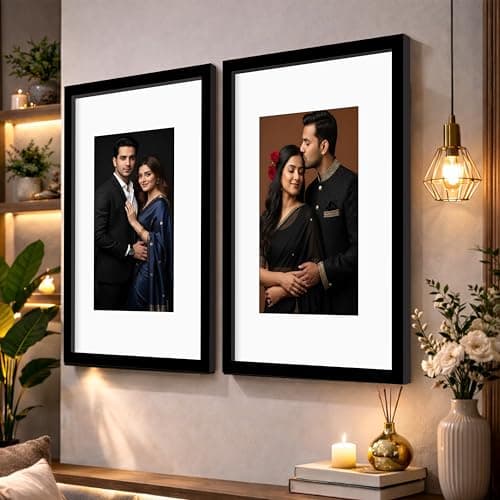 Art Street Synthetic Document Large Size Wall Photo Frame, Set Of 2 Big Frames For Wall Artwork, Certificates, Picture & Photographs Home Decor(16x24 Inch, Matted To: 12X16-A3 Inch, Black)