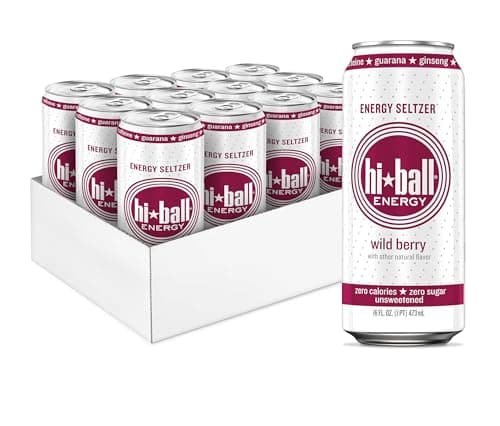 Hiball Clean Energy Drink - Wild Berry - Zero Sugar, Zero Calorie Sparkling Water with 160mg Organic Caffeine, 50mg Organic Ginseng, 50mg Organic Guarana and B Vitamins - 16 fl oz (8-Pack)