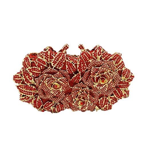 Boutique De FGG Dazzling Flower Evening Bags For Women Formal Party Rhinestone Handbags Wedding Crystal Clutch Purse,Red,Mini