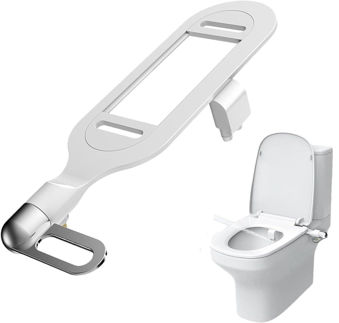 GSAINTLY Toilet Seat Attachment Jet Spray for Toilet Seat Retractable Adjustable Spray Position and Pressure NonElectric Toilet Bidet with Dual Nozzles for Male FemaleWhite